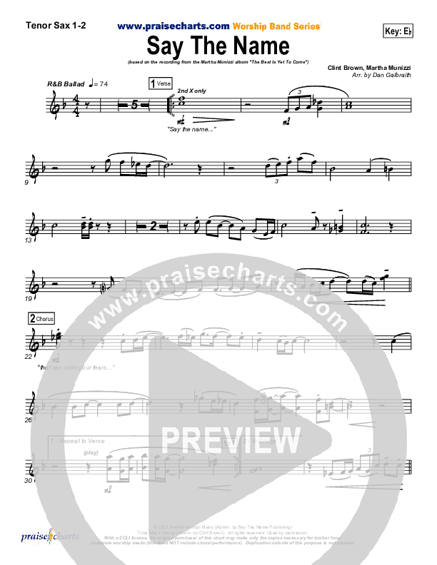Say The Name Tenor Sax 1/2 (Martha Munizzi)