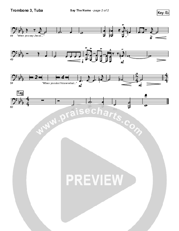 Say The Name Trombone 3/Tuba (Martha Munizzi)