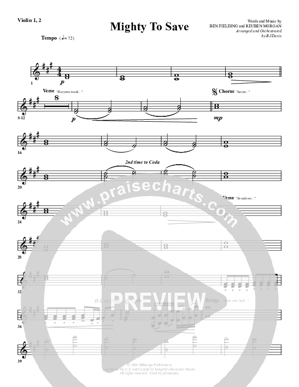 Mighty To Save Violin 1/2 (G3 Worship)