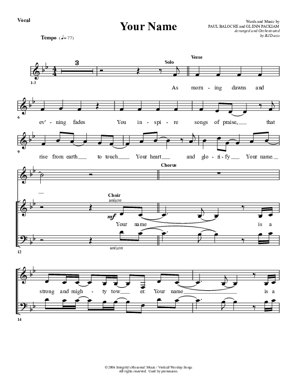 Your Name Choir Sheet (G3 Worship)