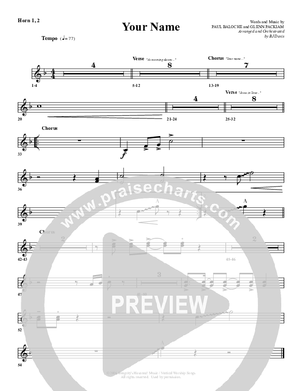 Your Name French Horn 1/2 (G3 Worship)