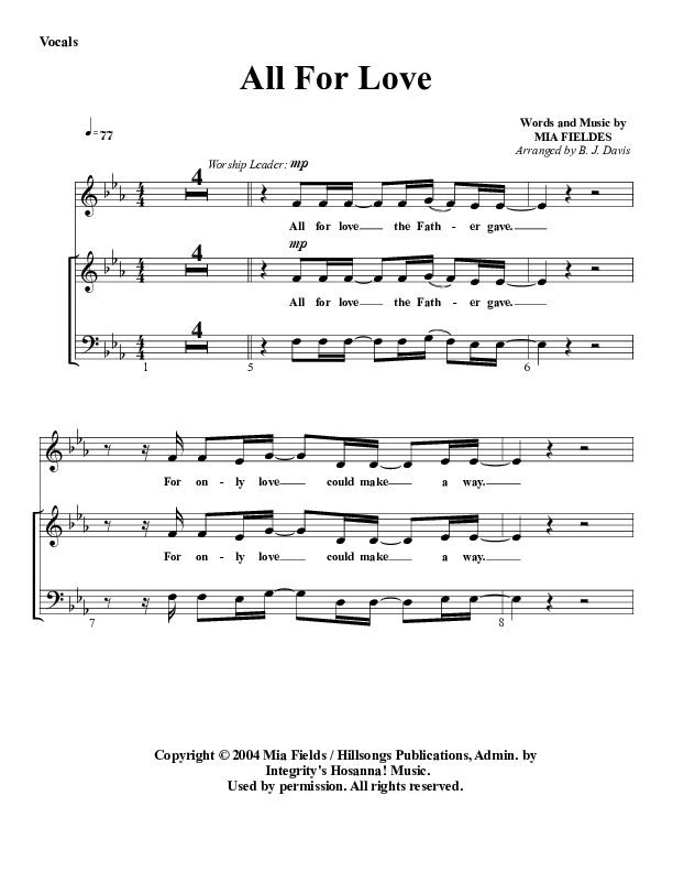 All For Love Choir Sheet (G3 Worship)