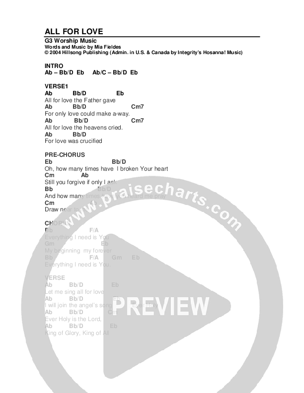 All For Love Chord Chart (G3 Worship)