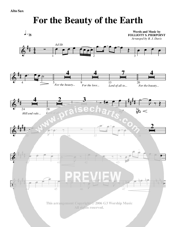 For The Beauty Of The Earth Alto Sax (G3 Worship)