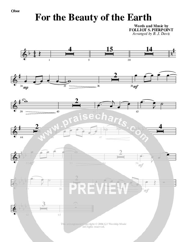 For The Beauty Of The Earth Oboe (G3 Worship)