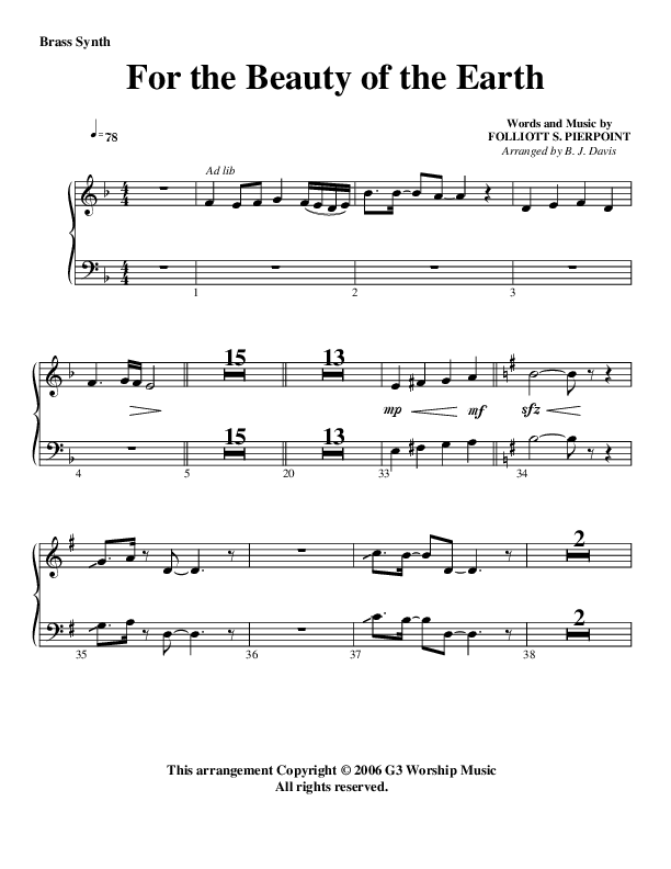 For The Beauty Of The Earth Synth Brass (G3 Worship)