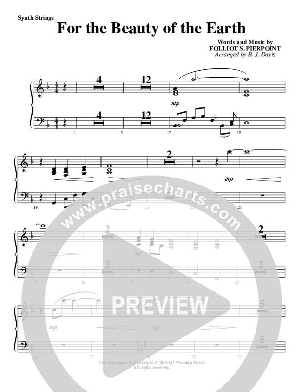 For The Beauty Of The Earth Synth Strings (G3 Worship)