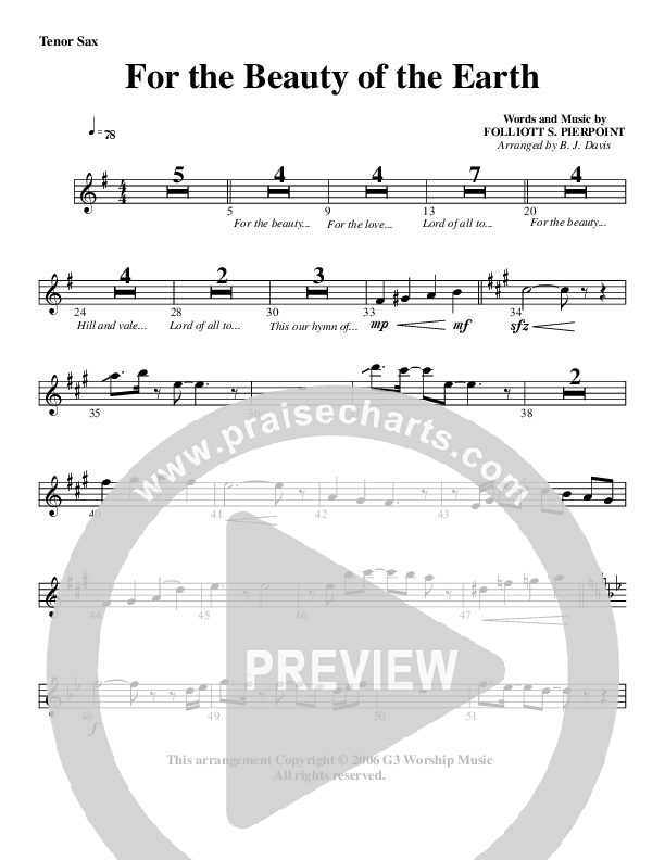 For The Beauty Of The Earth Tenor Sax 2 (G3 Worship)