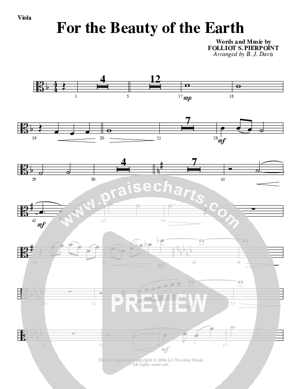 For The Beauty Of The Earth Viola (G3 Worship)