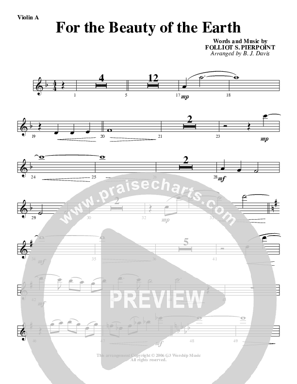 For The Beauty Of The Earth Violin 1 (G3 Worship)