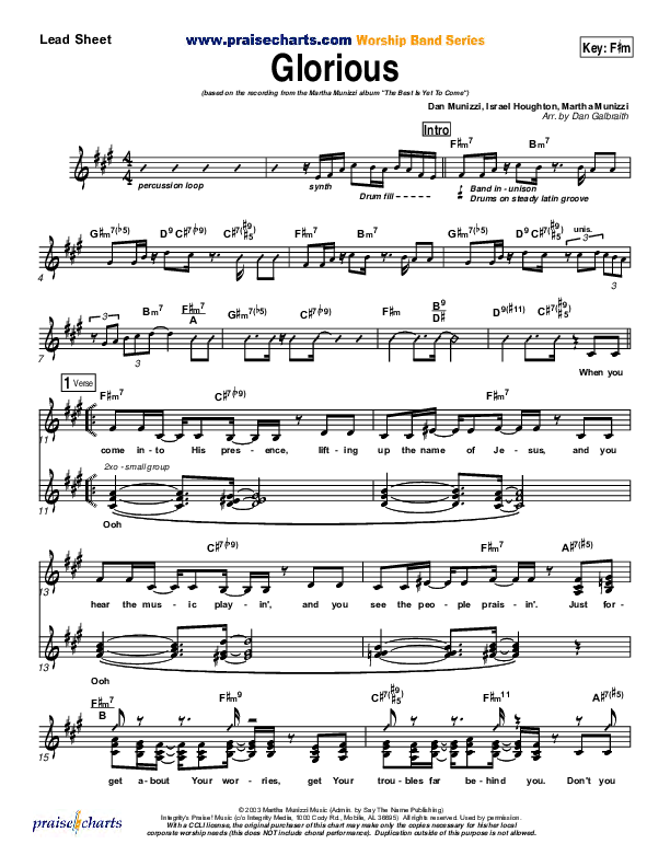 Glorious Lead Sheet (Martha Munizzi)