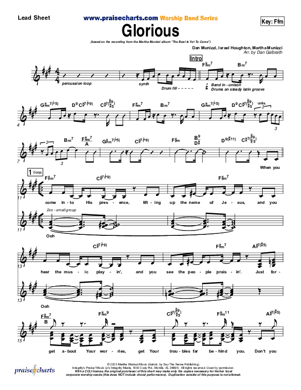 Glorious Lead Sheet (SAT) (Martha Munizzi)