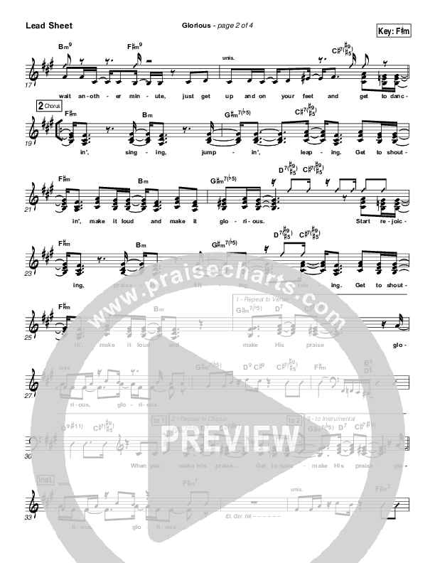 Glorious Lead Sheet (SAT) (Martha Munizzi)