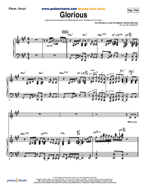 Glorious Piano/Vocal (SATB) (Martha Munizzi)