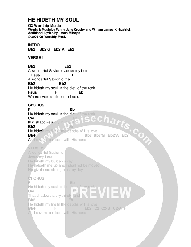 He Hideth My Soul Chord Chart (G3 Worship)