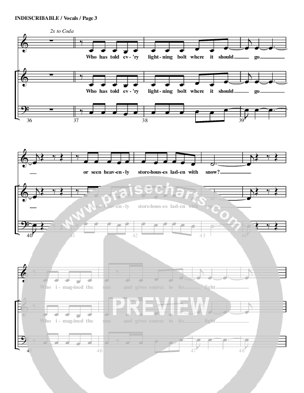 Indescribable Choir Sheet (G3 Worship)