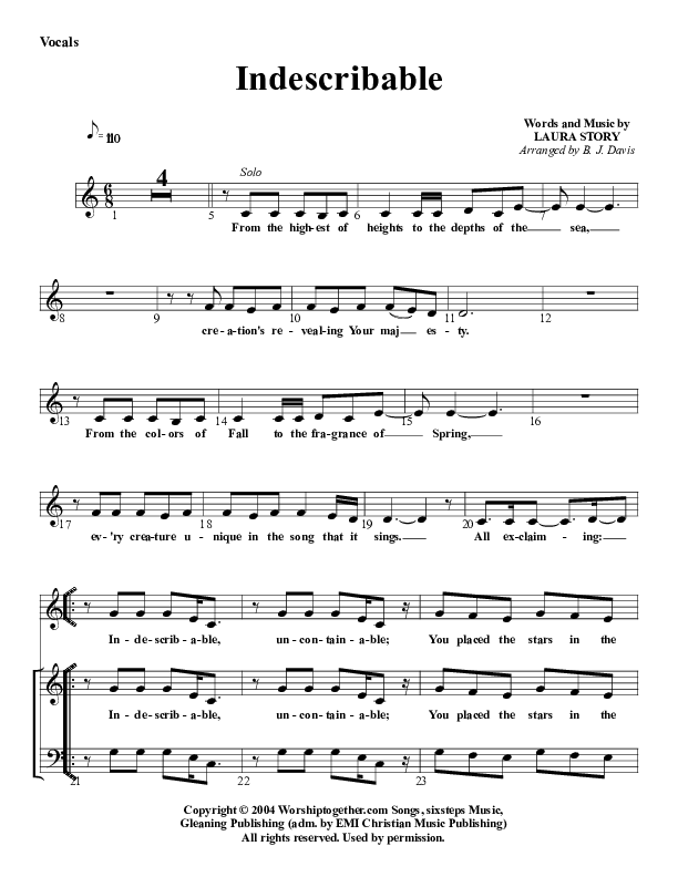 Indescribable Lead Sheet (G3 Worship)