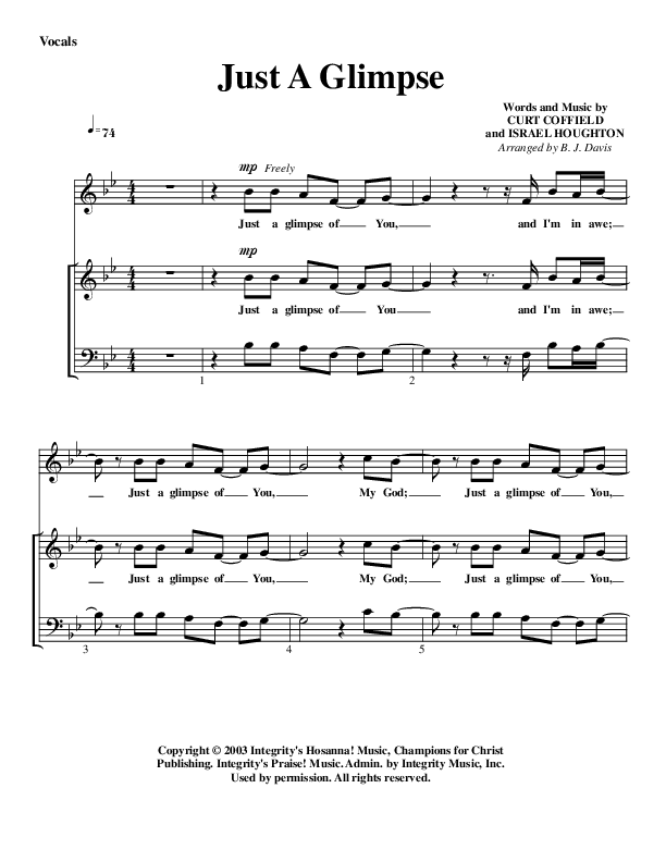 Just A Glimpse Choir Vocals (SATB) (G3 Worship)