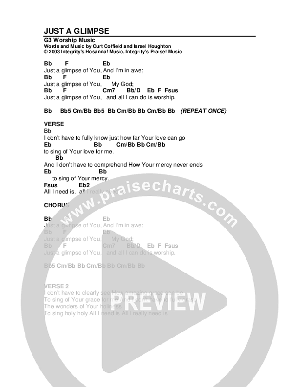 Just A Glimpse Chord Chart (G3 Worship)
