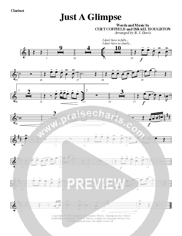 Just A Glimpse Clarinet (G3 Worship)