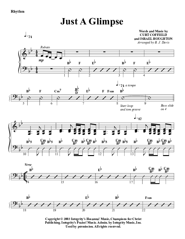 Just A Glimpse Rhythm Chart (G3 Worship)
