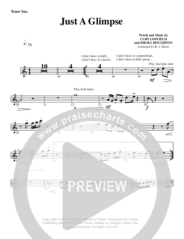 Just A Glimpse Tenor Sax 2 (G3 Worship)