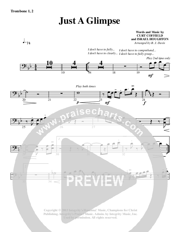 Just A Glimpse Trombone 1/2 (G3 Worship)
