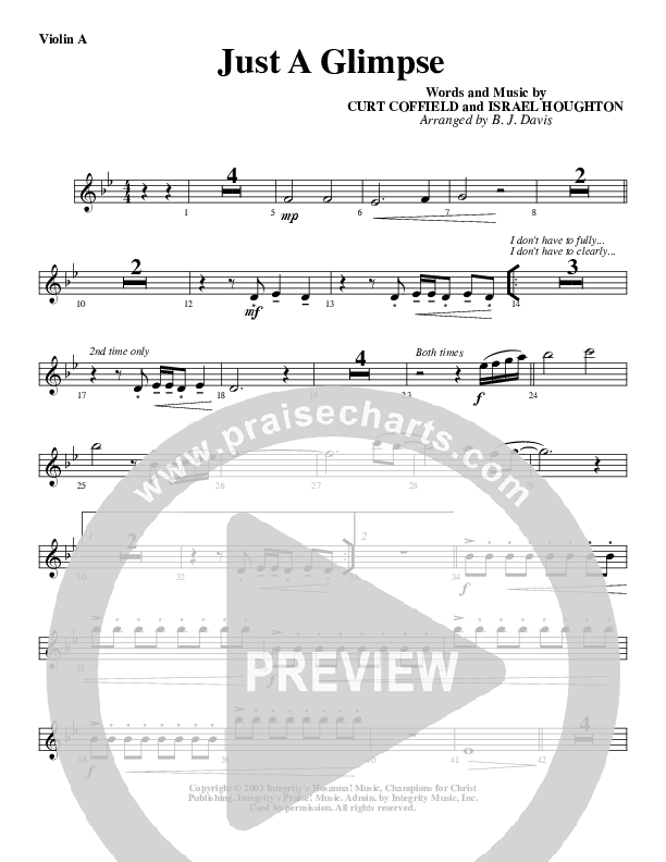 Just A Glimpse Violin 1 (G3 Worship)