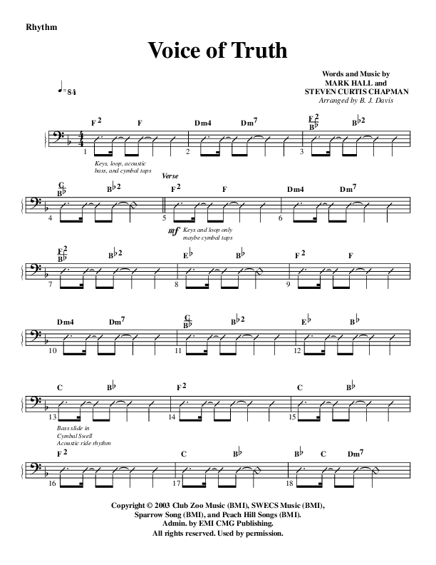 Voice of Truth Rhythm Chart (Print Only) (G3 Worship)