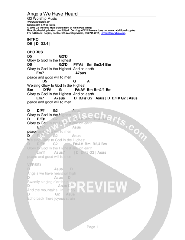 Angels We Have Heard On High Chords & Lyrics (G3 Worship)