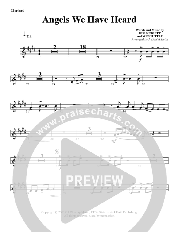 Angels We Have Heard On High Clarinet (G3 Worship)