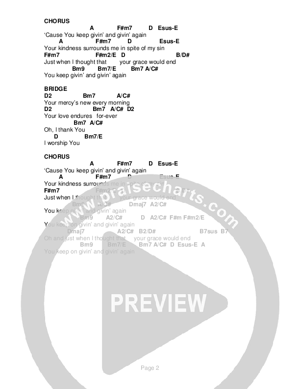 Giving Again Chord Chart (G3 Worship)