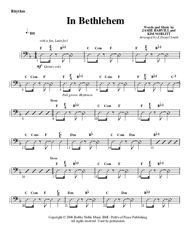 In Bethlehem Rhythm Chart (G3 Worship)