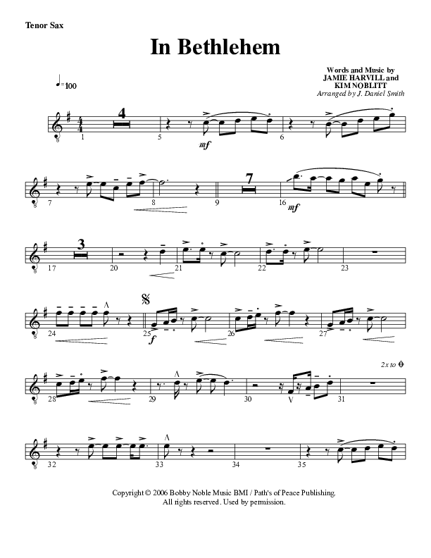 In Bethlehem Tenor Sax 2 (G3 Worship)