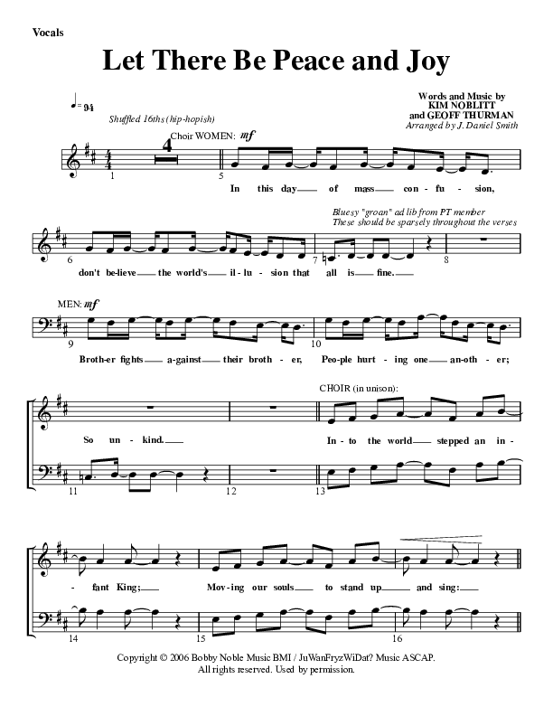 Let There Be Peace And Joy Choir Sheet (G3 Worship)