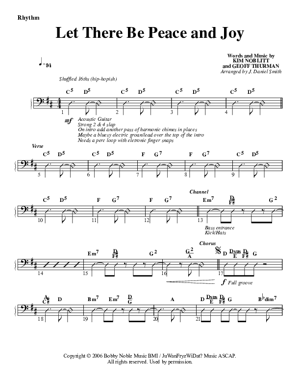 Let There Be Peace And Joy Rhythm Chart (G3 Worship)