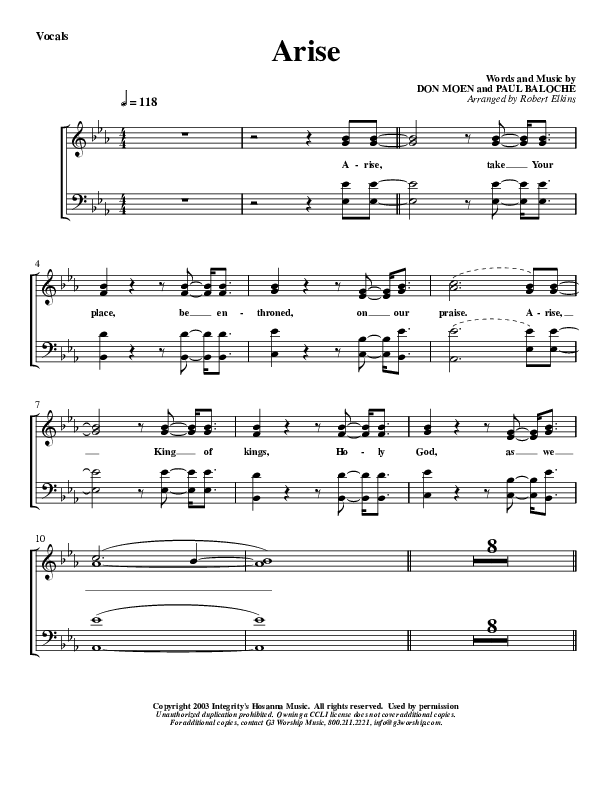 Arise Choir Sheet (G3 Worship)