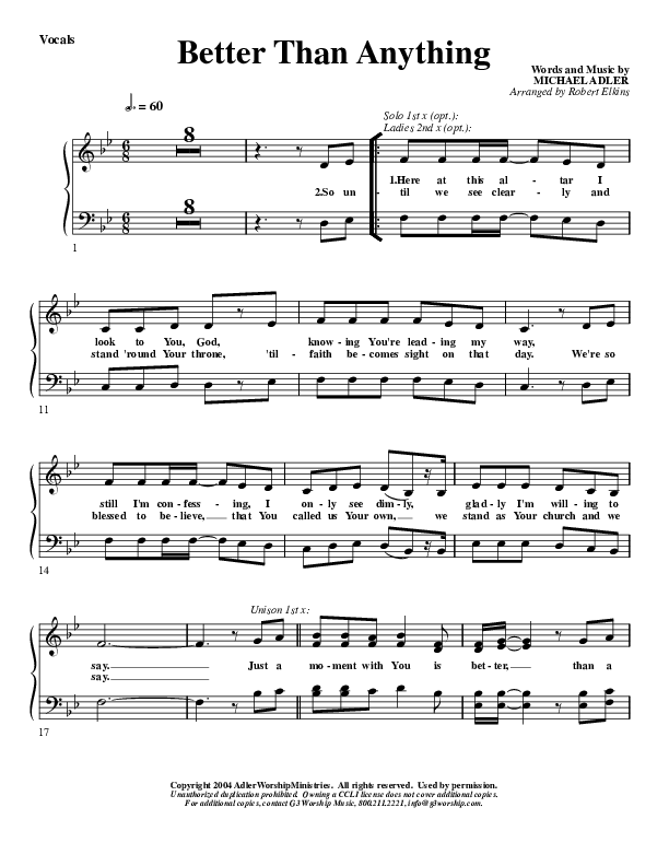 Better Than Anything Choir Sheet (G3 Worship)