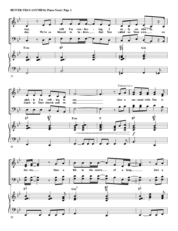 Better Than Anything Piano Sheet (G3 Worship)