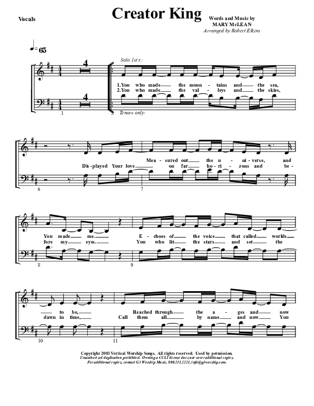 Creator King Choir Sheet (G3 Worship)