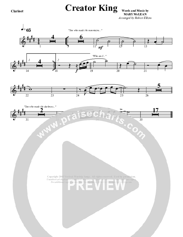 Creator King Clarinet (G3 Worship)