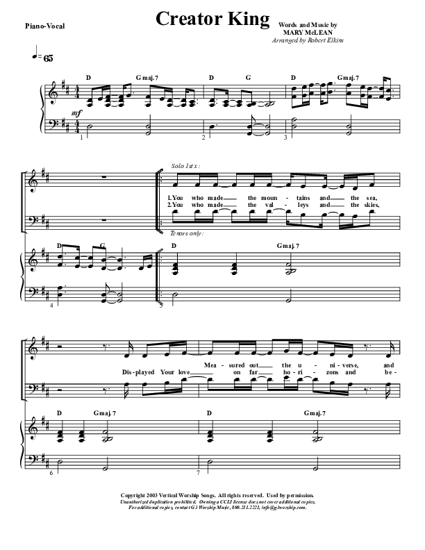 Creator King Piano/Vocal (G3 Worship)