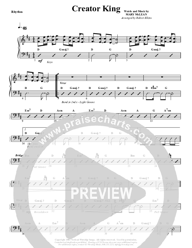 Creator King Rhythm Chart (G3 Worship)