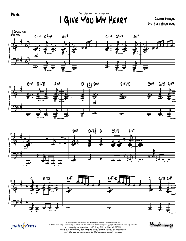 I Give You My Heart (Instrumental) Piano Sheet (Brad Henderson)