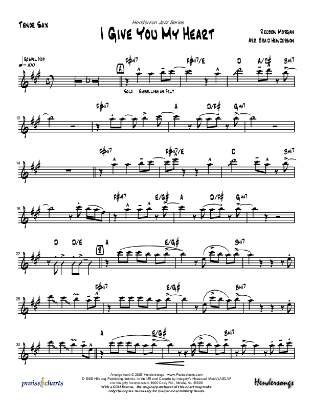 I Give You My Heart (Instrumental) Tenor Sax 2 (Brad Henderson)