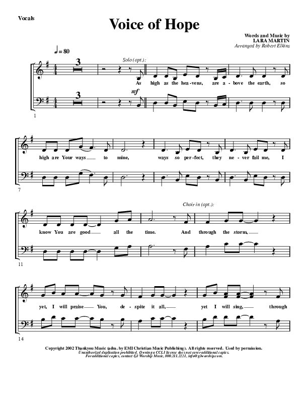 The Voice Of Hope Choir Sheet (G3 Worship)