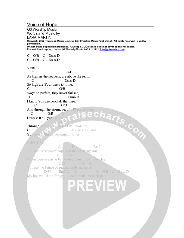 The Voice Of Hope Chord Chart (G3 Worship)