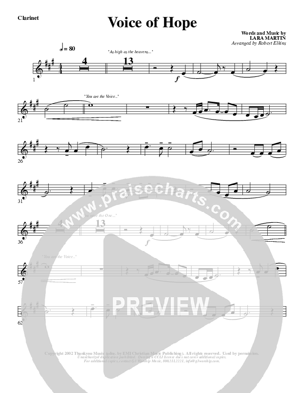 The Voice Of Hope Clarinet (G3 Worship)