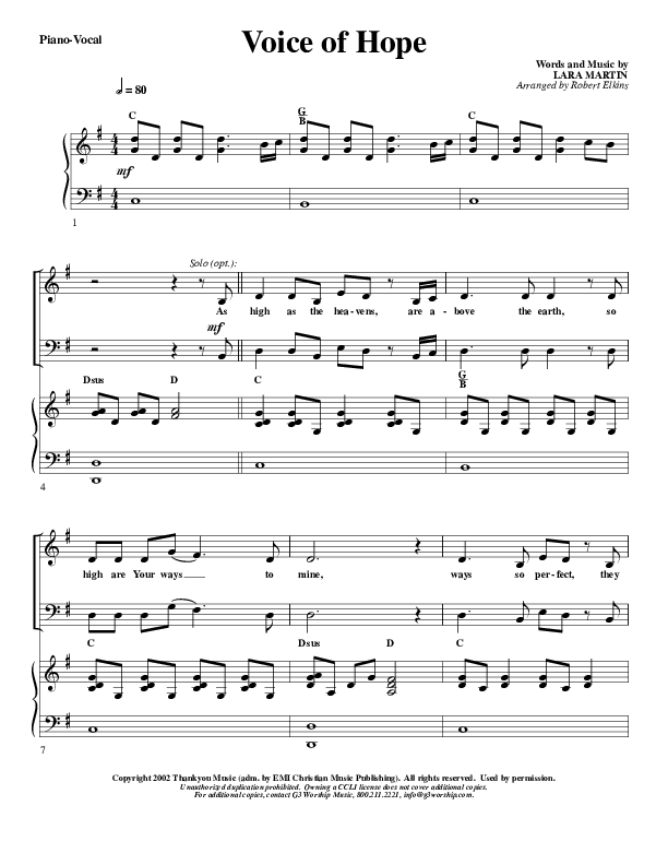 The Voice Of Hope Piano/Vocal & Lead (G3 Worship)