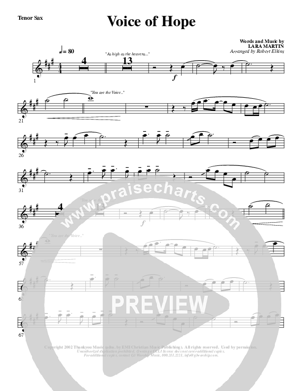 The Voice Of Hope Tenor Sax 2 (G3 Worship)